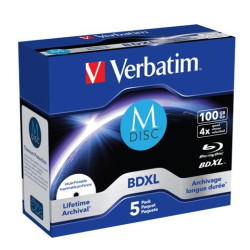 43834 VERBATIM BDXL MDISC BLU-RAY 100GB 4X SPEED DATALIFE WHITE BLUE SURFACE- 5 PACK