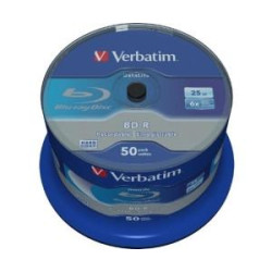 43838 VERBATIM BD-R BLU-RAY 25GB 6X SPEED DATALIFE WHITE BLUE SURFACE- 50 PACK