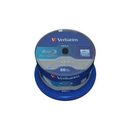 43838 VERBATIM BD-R BLU-RAY 25GB 6X SPEED DATALIFE WHITE BLUE SURFACE- 50 PACK