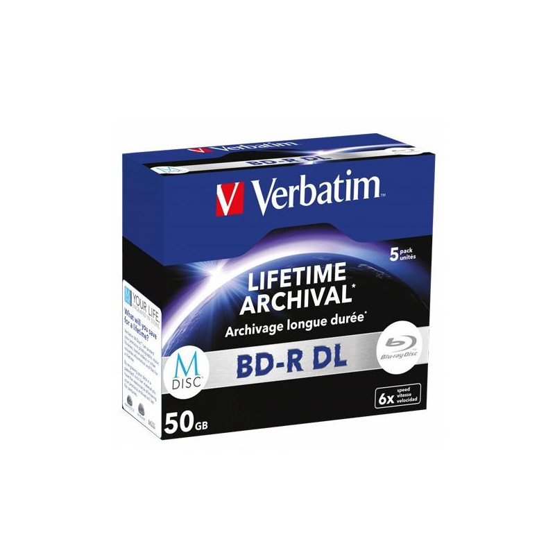 43846 VERBATIM BD-R DL MDISC BLU-RAY 50GB 6X SPEED DATALIFE WHITE BLUE SURFACE- 5 PACK