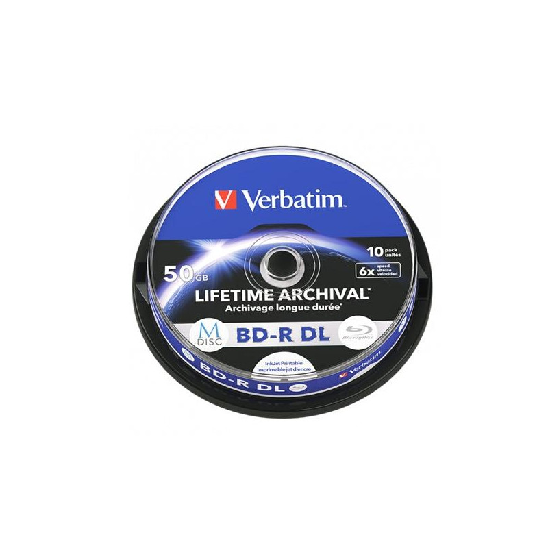 43847 VERBATIM BD-R DL MDISC BLU-RAY 50GB 6X SPEED DATALIFE WHITE BLUE SURFACE -10 PACK