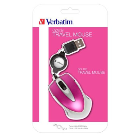 49021 VERBATIM RATÓN GO MINI CABLE USB RETRÁCTIL 1000PPP ULTRAPORTÁTIL FUCSIA