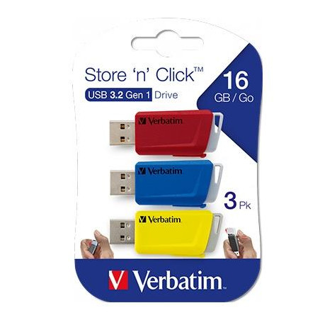 49306 VERBATIM PENDRIVE STORE´N´CLICK 16GB USB 3.2 C/RANURA PARA COLGAR COLORES SURTIDOS -MULTIPACK 3U-