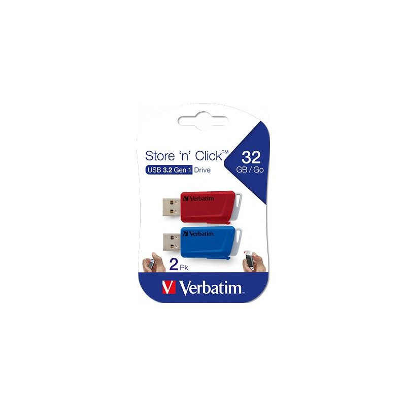 49308 VERBATIM PENDRIVE STORE´N´CLICK 32GB USB 3.2 C/RANURA PARA COLGAR COLORES SURTIDOS -MULTIPACK 2U-