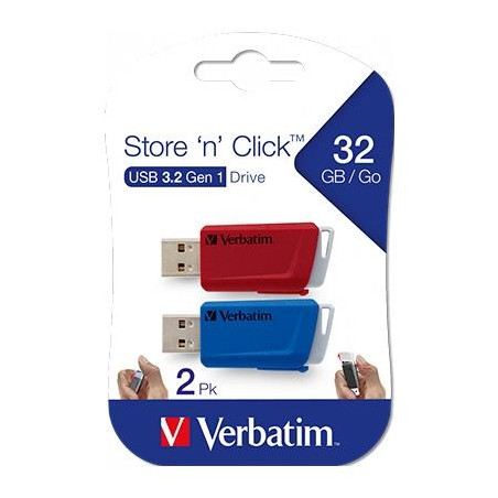 49308 VERBATIM PENDRIVE STORE´N´CLICK 32GB USB 3.2 C/RANURA PARA COLGAR COLORES SURTIDOS -MULTIPACK 2U-