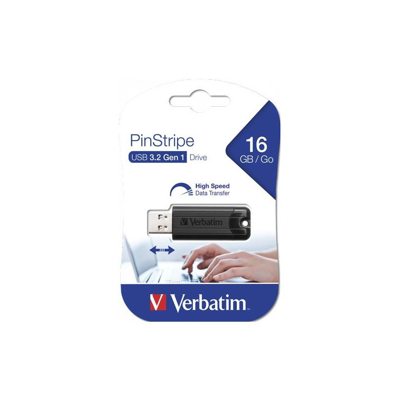 49316 VERBATIM PENDRIVE PINSTRIPE 16GB HIGH SPEED RETRÁCTIL USB 3.2 NEGRO