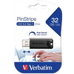 49317 VERBATIM PENDRIVE PINSTRIPE 32GB HIGH SPEED RETRÁCTIL USB 3.2 NEGRO