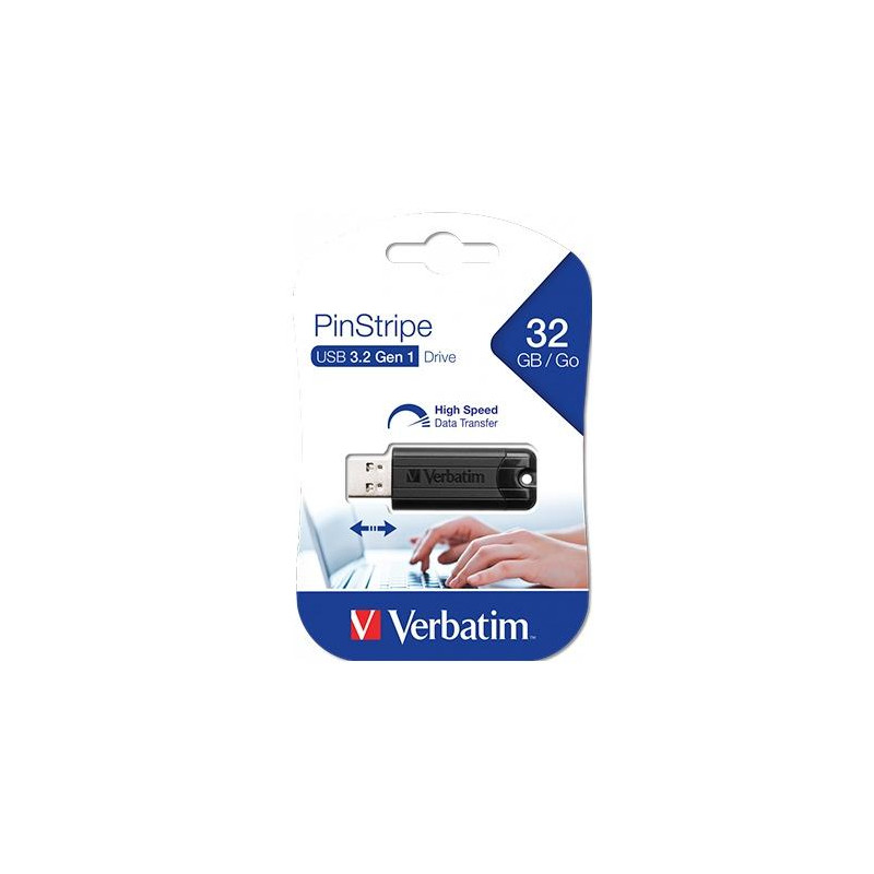 49317 VERBATIM PENDRIVE PINSTRIPE 32GB HIGH SPEED RETRÁCTIL USB 3.2 NEGRO