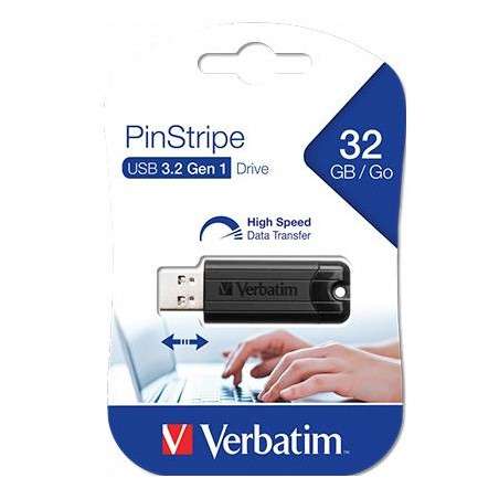 49317 VERBATIM PENDRIVE PINSTRIPE 32GB HIGH SPEED RETRÁCTIL USB 3.2 NEGRO