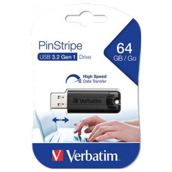 49318 VERBATIM PENDRIVE PINSTRIPE 64GB HIGH SPEED RETRÁCTIL USB 3.2 NEGRO