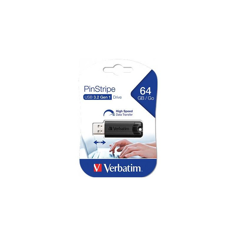 49318 VERBATIM PENDRIVE PINSTRIPE 64GB HIGH SPEED RETRÁCTIL USB 3.2 NEGRO