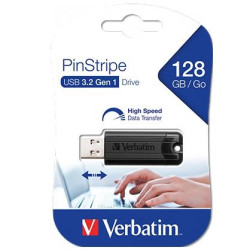 49319 VERBATIM PENDRIVE PINSTRIPE 128GB HIGH SPEED RETRÁCTIL USB 3.2 NEGRO