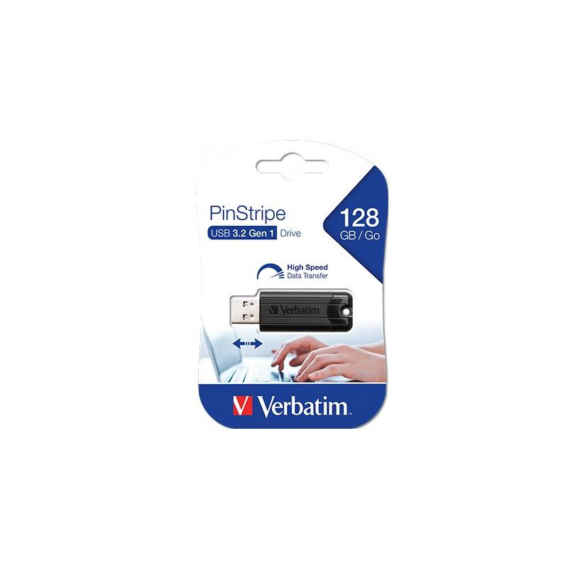 49319 VERBATIM PENDRIVE PINSTRIPE 128GB HIGH SPEED RETRÁCTIL USB 3.2 NEGRO