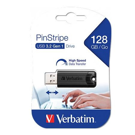 49319 VERBATIM PENDRIVE PINSTRIPE 128GB HIGH SPEED RETRÁCTIL USB 3.2 NEGRO