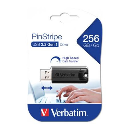 49320 VERBATIM PENDRIVE PINSTRIPE 256GB HI-SPEED RETRÁCTIL USB 3.2 NEGRO