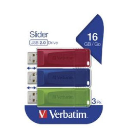 49326 VERBATIM PENDRIVE SLIDER 16GB RETRÁCTIL USB 2.0 C/SURTIDOS -MULTIPACK 3U-