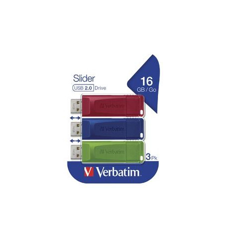 49326 VERBATIM PENDRIVE SLIDER 16GB RETRÁCTIL USB 2.0 C/SURTIDOS -MULTIPACK 3U-