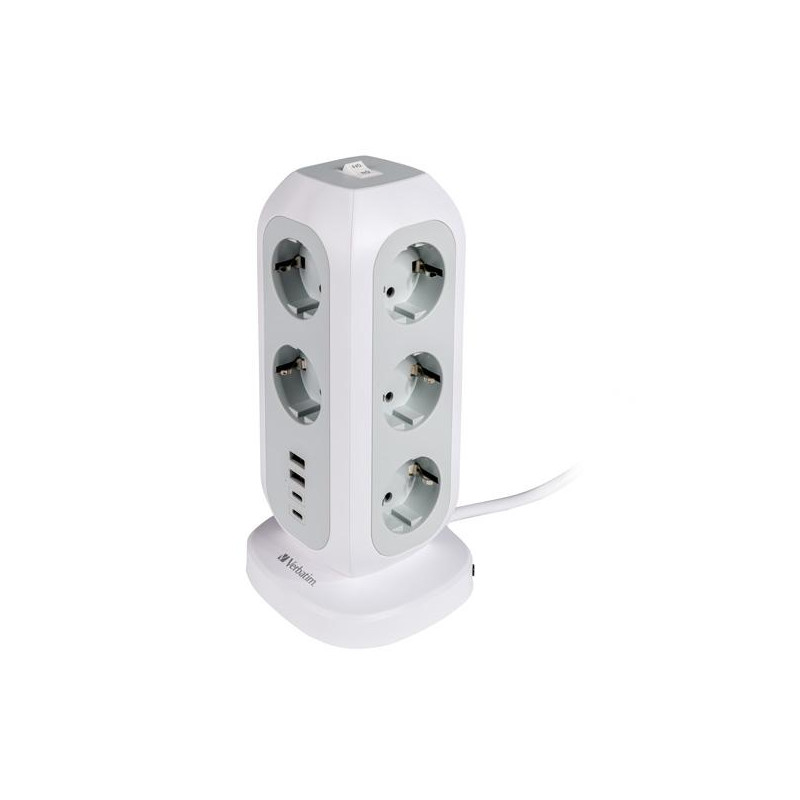 49547 VERBATIM REGLETA DE ENCHUFES CON 11 TOMAS CON INTERRUPTOR CABLE 2 M + 2 UBS-C Y 2 USB-A BLANCO