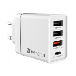 49701 VERBATIM CARGADOR PARED GAN 30W 1XUSB-C PD/1XUSB-A 3.0/2XUSB-A