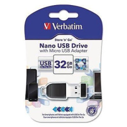 49822 VERBATIM PENDRIVE NANO ON-THE-GO 32GB USB 2.0 OTG CON ADAPTADOR MICRO USB NEGRO