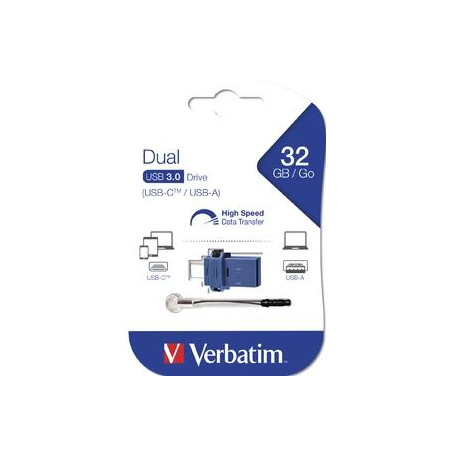 49966 VERBATIM PENDRIVE GO 32GB HIGH SPEED DUAL USB-C/USB-A 3.0