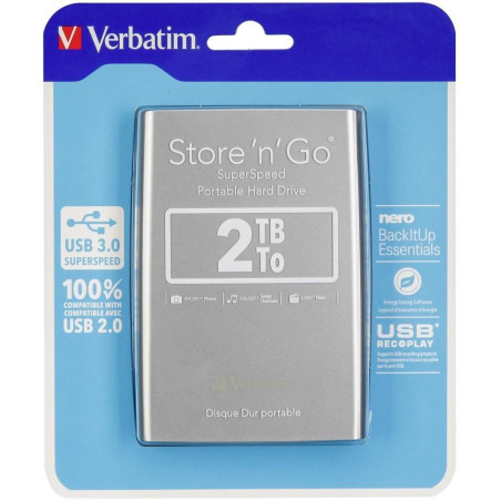 53189 VERBATIM DISCO DURO PORTÁTIL STORE 'N' GO 2TB HDD 2.5" USB 3.0 PLATA