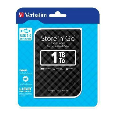 53194 VERBATIM DISCO DURO EXTERNO STORE 'N' GO 1TB HDD 2.5" USB 3.0 NEGRO