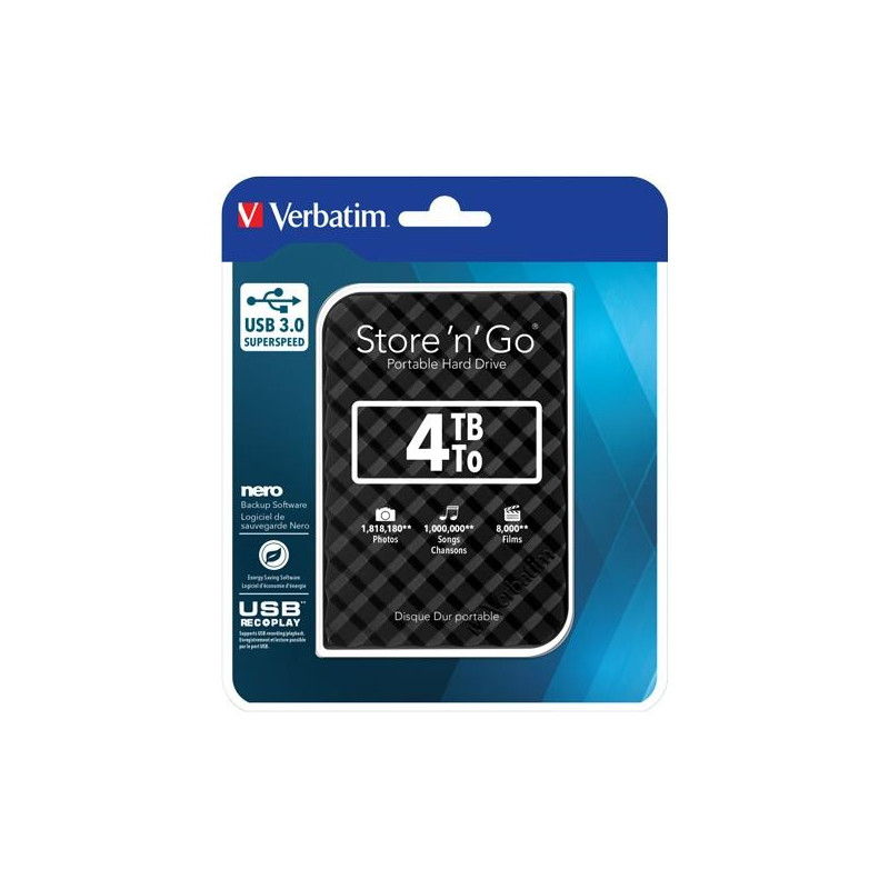 53223 VERBATIM DISCO DURO PORTÁTIL STORE 'N' GO 4TB HDD 2.5" USB 3.0 NEGRO