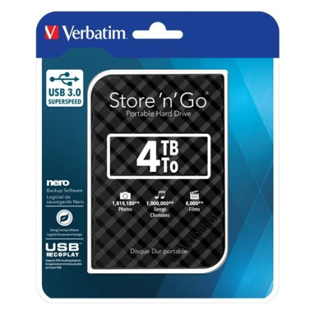 53223 VERBATIM DISCO DURO PORTÁTIL STORE 'N' GO 4TB HDD 2.5" USB 3.0 NEGRO