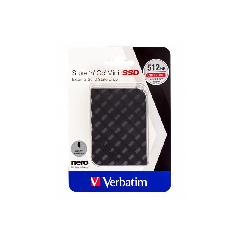 53236 VERBATIM DISCO DURO EXTERNO SSD STORE 'N' GO MINI 512GB USB 3.2 NEGRO