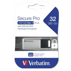 98665 VERBATIM PENDRIVE SECURE PRO 32GB RETRÁCTIL USB 3.2 HARDWARE ENCRYPTION PLATA