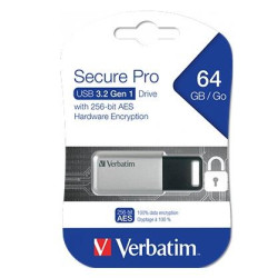 98666 VERBATIM PENDRIVE SECURE PRO 64GB RETRÁCTIL USB 3.2 HARDWARE ENCRYPTION PLATA