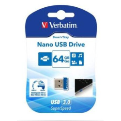 98711 VERBATIM PENDRIVE NANO STORE'N'STAY 64GB SUPER SPEED USB 3.0 AZUL