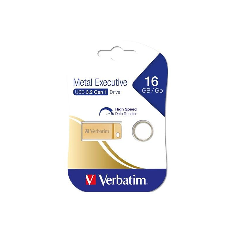 99104 VERBATIM PENDRIVE METAL EXECUTIVE 16GB C/RANURA PARA COLGAR Y LLAVERO USB 3.2 GOLD