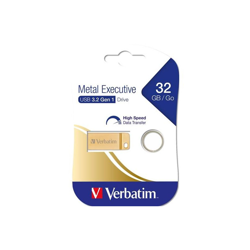 99105 VERBATIM PENDRIVE METAL EXECUTIVE 32GB C/RANURA PARA COLGAR Y LLAVERO USB 3.2 GOLD