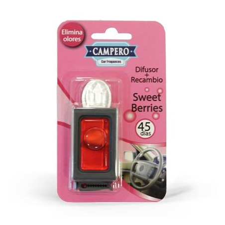 A501300003 VINFER AMBIENTADOR MEMBRANA COCHE CAMPERO CAR FRAGANCES DIFUSOR + RECAMBIO FRUTOS ROJOS