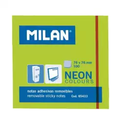 85433 MILAN BLOC NOTAS ADHESIVAS REMOVIBLES 100H 76X76 VERDE FLUORESCENTE