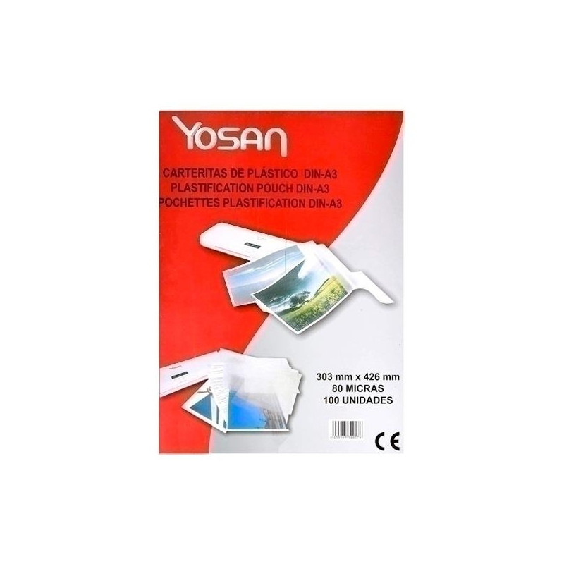 0101DOFO/100R/T1507 YOSAN FUNDAS DE PLASTIFICAR 2X80 MICRAS A3 BRILLO CAJA 100 UD TRANSPARENTE