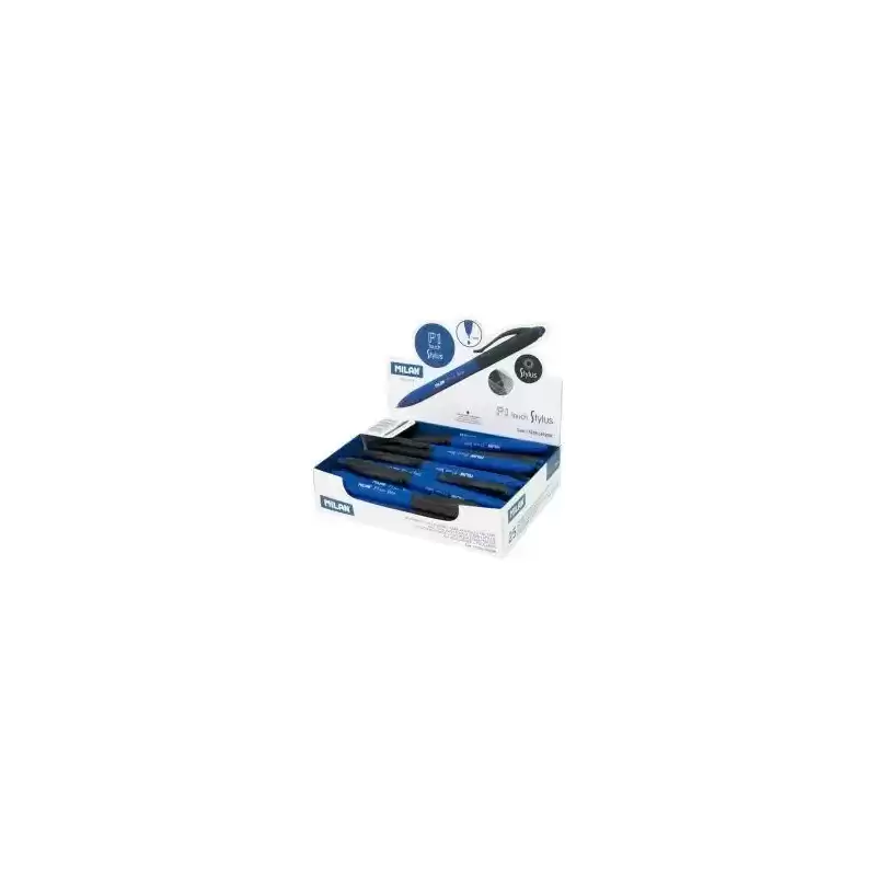 1765914925B MILAN BOLÍGRAFO P1 TOUCH STYLUS PUNTERO TINTA AZUL CAJA EXPOSITORA DE 25 AZUL/NEGRO