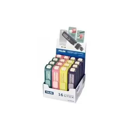 4702116 MILAN AFILABORRA STICK COLORES SURTIDOS PASTEL CAJA EXPOSITORA 16 UD