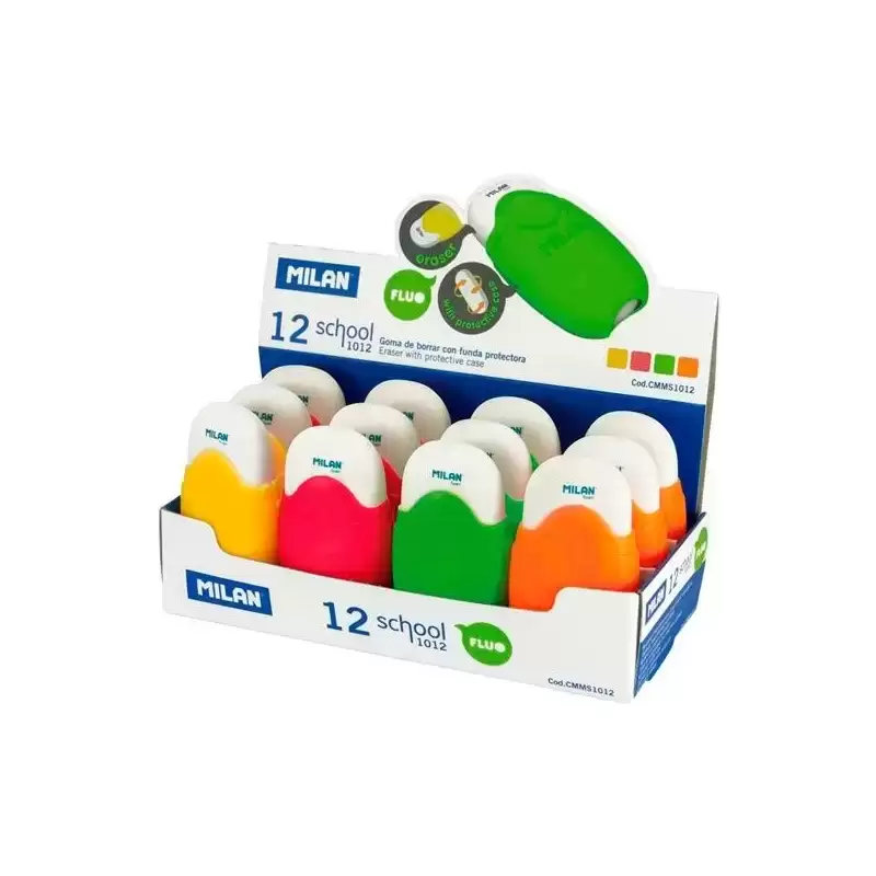 CMMS1012 MILAN GOMA CON FUNDA PROTECTORA SCHOOL ACID CAJA EXPOSITORA 12 C/SURTIDOS