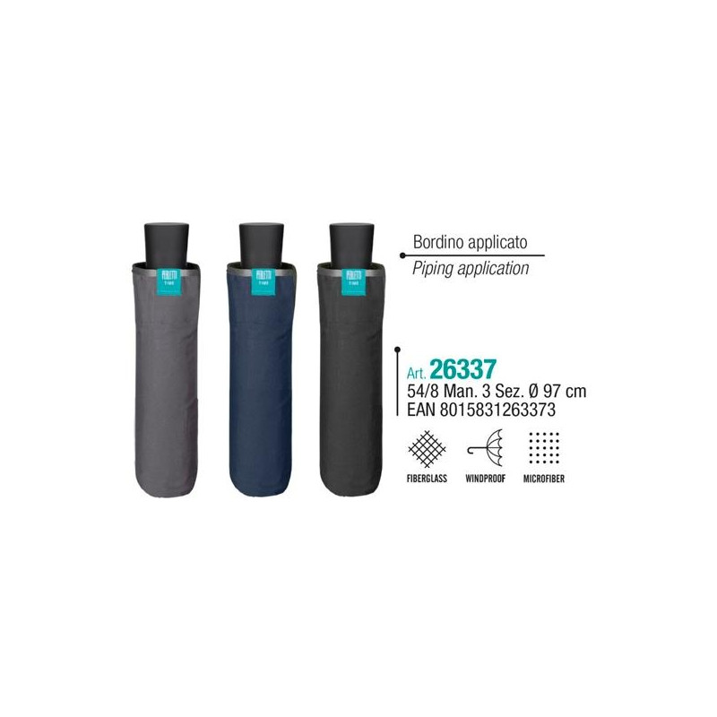 26337 PERLETTI PARAGUAS ADULTO 54/8 MAN. 3 SEC. LISO CON RIBETE