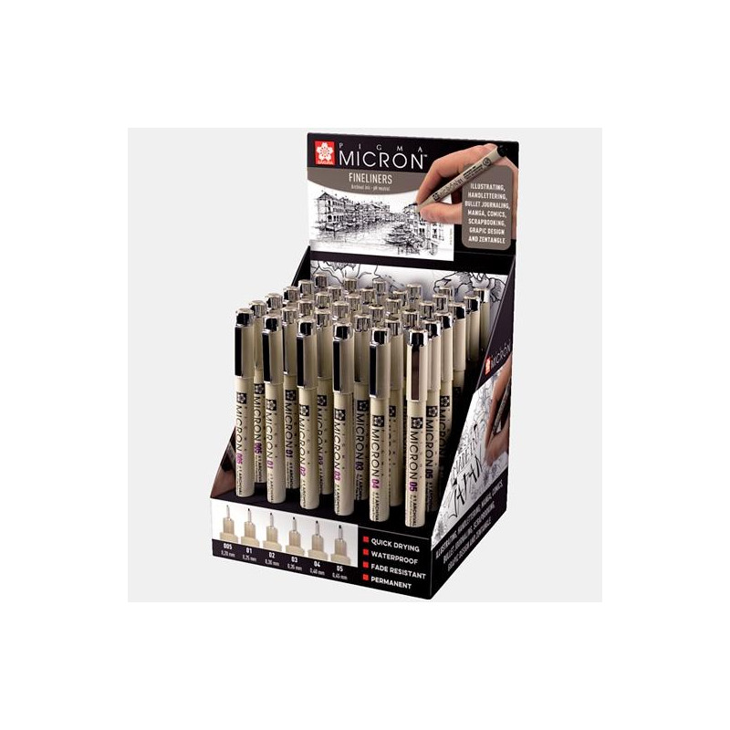 CDXSDK36 TALENS SAKURA EXPOSITOR DE 36 ROTULADORES PERMANENTES PIGMA MICRON FINELINER NEGRO