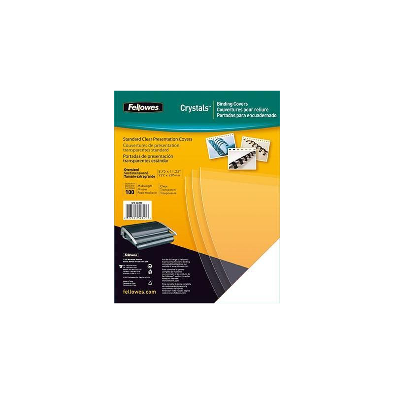 53764 FELLOWES PACK DE 100 PORTADAS PVC TRANSPARENTE CRISTAL A3 200 MICRAS