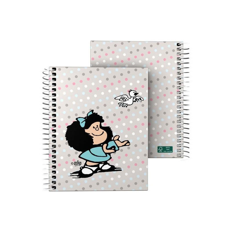 16522726 GRAFOPLÁS CUADERNO ESPIRAL A6 100H 5X5MM 70GR 4 BANDAS COLOR TAPA DURA MAFALDA BIRD