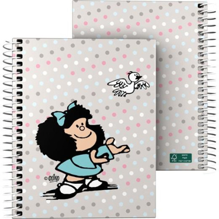 16522726 GRAFOPLÁS CUADERNO ESPIRAL A6 100H 5X5MM 70GR 4 BANDAS COLOR TAPA DURA MAFALDA BIRD
