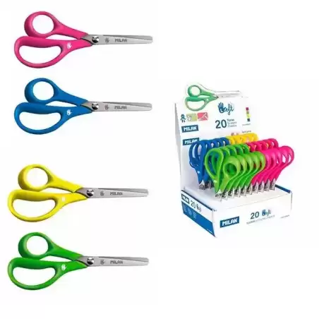 1439620 MILAN TIJERAS ESCOLARES ZURDOS 14CM ASIMÉTRICAS C/SURTIDOS