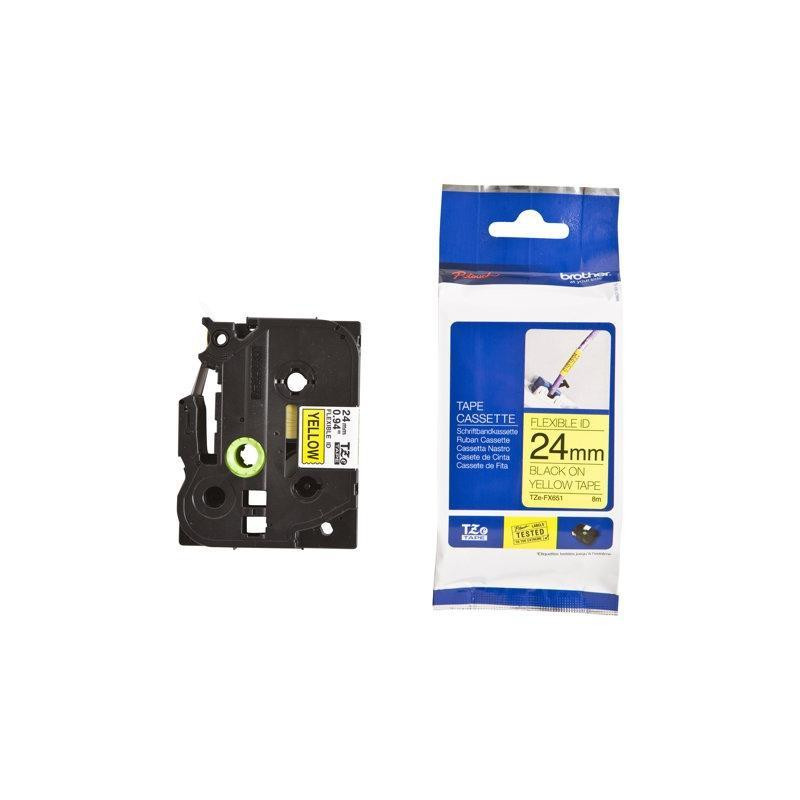 TZEFX651 BROTHER CINTA ROTULADORA LAMINADA AMARILLO SOBRE NEGRO (FLEXIBLES) 24MM