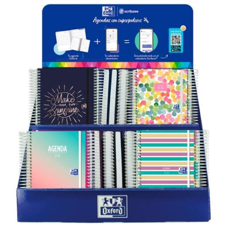 400196671 OXFORD AGENDA ESCOLAR ESPIRAL C/SURTIDOS 2025-2026 CASTELLANO EXPOSITOR DISEÑO 38 UD