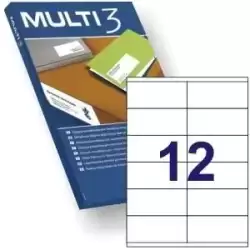 04711 MULTI-3 ETIQUETAS ADHESIVAS 105X48MM INKJET/LÁSER C/RECTOS 12 X 100H BLANCO
